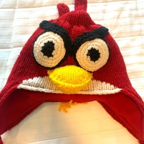 Vintage Angry Birds Wool Hat with Tassels Crochet Knit Red White Yellow Black - Picture 7 of 11